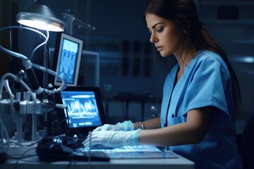 Woman in Blue Scrub Suit Working on Computer