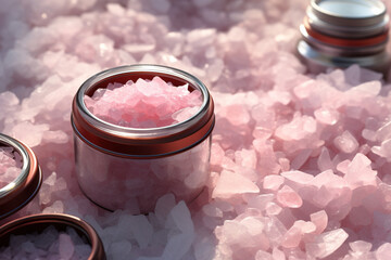 Obraz na płótnie Canvas Himalayan pink salt in glass bowl on wooden table, closeup