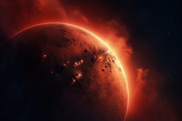 Red Planet with Star in Background
