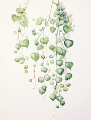 HOUSE PLANTS - Watercolour Collection { No4 } - String of Pearl and String of Heart Plant - Senecio rowleyanus. Botanical Watercolor Illustration Indoor Plant for Flower Shop