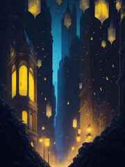 The fabulous city of Fanares. Fantasy. AI