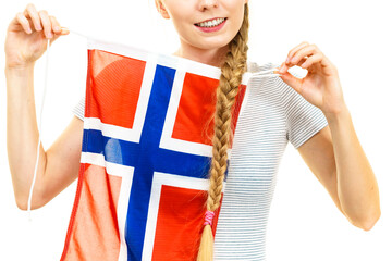 Young woman with norwegian flag