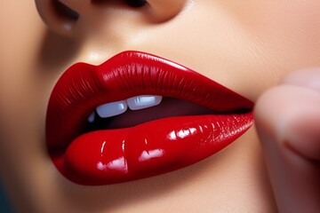 Permanent lip makeup. Background with selective focus and copy space