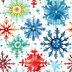 Colorful snowflake water color seamless floral pattern