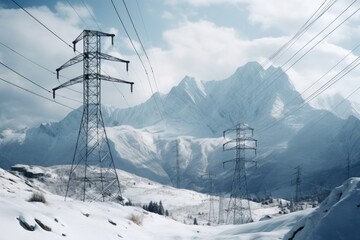 Fototapeta premium Snowy Mountains with Power Lines