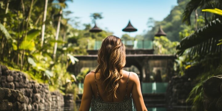 Luxury Spa Hotel in Bali: Woman Enjoying a Relaxing Pool Vacation