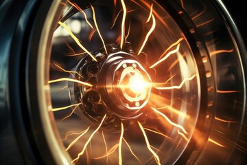 Motorcycle Wheel Close-Up with Bright Light