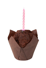 Cupcake with candle on a white