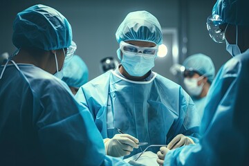 Team surgeon at work in operating room. Group of surgeons in operating room, group of veterinary surgery in the operating room, AI Generated - obrazy, fototapety, plakaty
