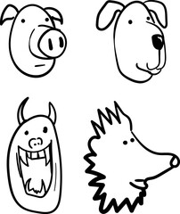 Animal heads like pig, dog, demon and hedgehog