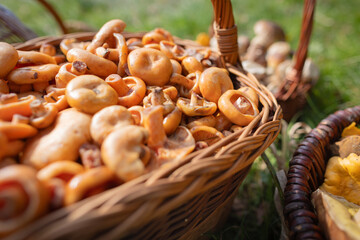 Grzybobranie w Tyliczu jesienią. Kosze pełne grzybów. © rogozinski