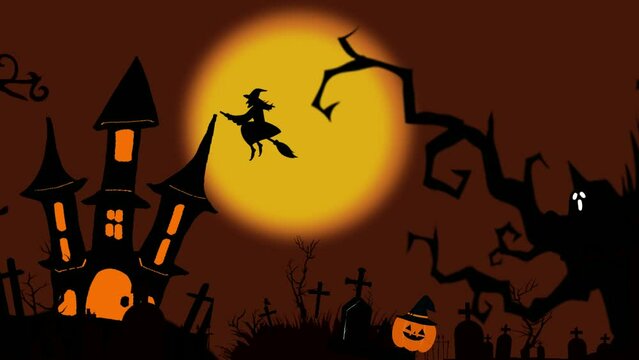 4K animation of Halloween motifs. Scary animated footage.