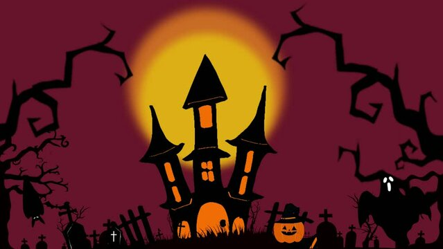 4K animation of Halloween motifs. Scary animated footage.