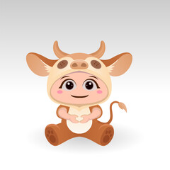 Cute cow With Cartoon Icon Vector Illustration. Cute bear mascot costume concept Isolated Premium Vector. Flat Cartoon Style