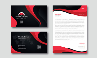 Corporate business stationery letterhead and business card template items set