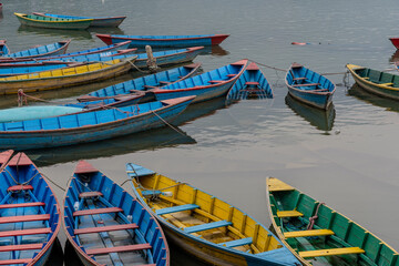 Fototapeta na wymiar Boats on Fewa Lake