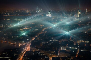 Fototapeta na wymiar Luminous display of explosive lights above London's nocturnal skyline. Generative AI