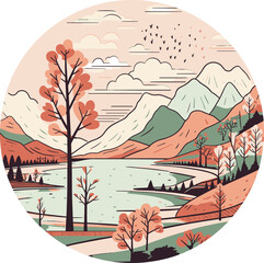 Minimalistic vector sketch of a breathtakingly beautiful landscape.