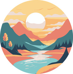 Fototapeta na wymiar A simple, elegant vector sketch of a stunningly serene landscape, capturing its captivating beauty in a minimalist style.