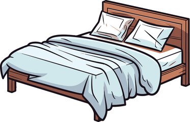 A minimalistic, flat colored vector image depicting a simple bed in a comic style.