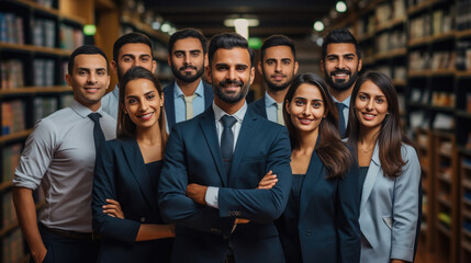 Confident and successful businesspeople group standing at office. - obrazy, fototapety, plakaty