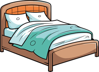 Minimalistic vector illustration of a simple, flat color bed, presented in a comic-style design.