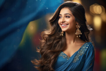 Beautiful and attractive indian woman wearing jewelery smiling.