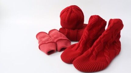 Cozy Knitted Socks and Hats on White Background, generative AI