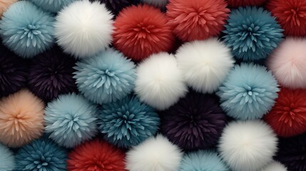 colorful background of pompom, furry ball
