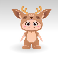 Cute Deer With Cartoon Icon Vector Illustration. Cute bear mascot costume concept Isolated Premium Vector. Flat Cartoon Style