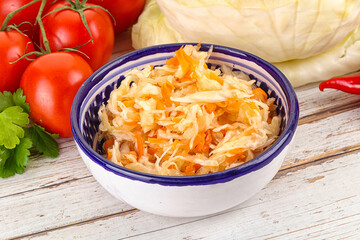 Fermented cabbage sauerkraut in the bowl