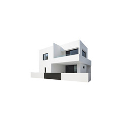 A modern street-facing house seamlessly integrates natural elements into its design isolated on white, png transparent background