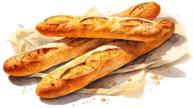 illustration of loafs of baguette on table cloth