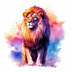 Watercolor Lion on a white background. For T-shirt Design.