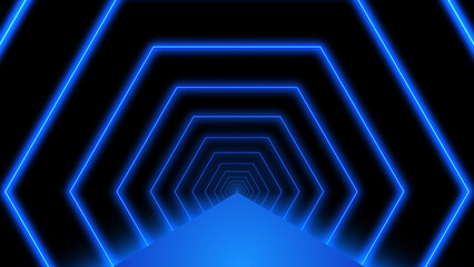 Abstract hexagon futuristic tunnel background with neon glowing blue lines