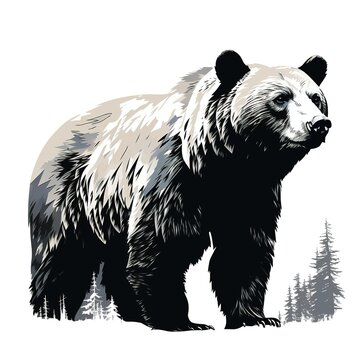 brown bear illustration in the forest