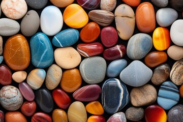 Various vibrant stones and pebbles with different colors. Generative AI - obrazy, fototapety, plakaty
