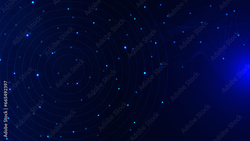 Poster abstract circle lines with polygon and wave flow for network connection and big data visualization c