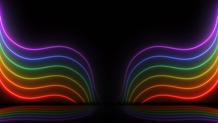 3d render, Abstract colorful neon background with glowing lines