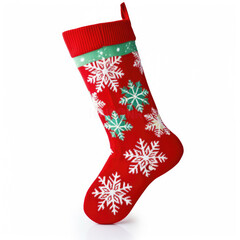 bright beautiful Xmas sock hanging on white background
