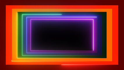 3d render, Abstract colorful blank frame neon background with glowing lines