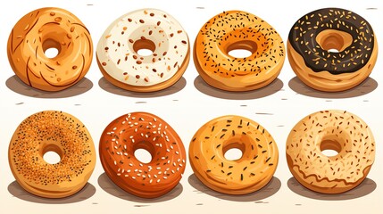 illustration of sets of donut with sprinkles and icing