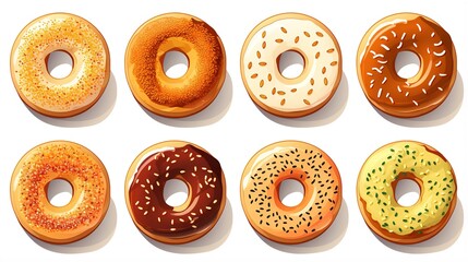 illustration of sets of donut with sprinkles and icing