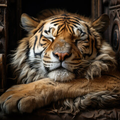 Fototapeta premium when tigers sleep, they sometimes curl up