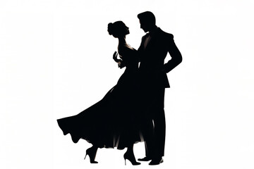 Silhouette of ballroom dancers who are dancing as a couple showing their technique skills at a Latin dance competition event, Generative AI stock illustration image isolated on a white background - obrazy, fototapety, plakaty