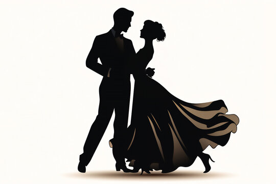 Silhouette of ballroom dancers who are dancing as a couple showing their technique skills at a Latin dance competition event, Generative AI stock illustration image isolated on a white background