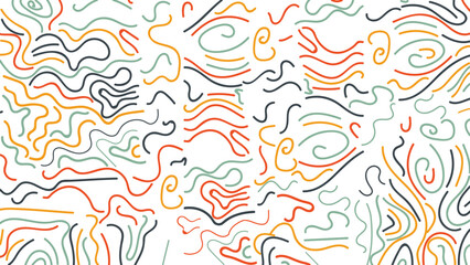 Colorful line doodle seamless pattern. Creative minimalist style art background, trendy design with basic shapes. Modern abstract color backdrop.