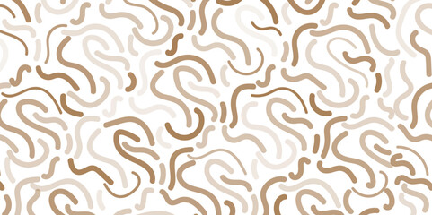 Fototapeta premium Brown line doodle seamless pattern. Chaos doodles, abstract scribble, abstract background, hand drawn lines. Creative minimalist style art background. Modern abstract color backdrop