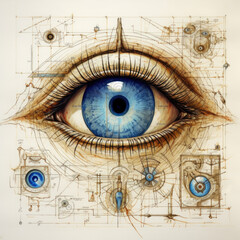 Human eye anatomy diagram medical description. Illustration. - obrazy, fototapety, plakaty