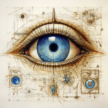 Human eye anatomy diagram medical description. Illustration.